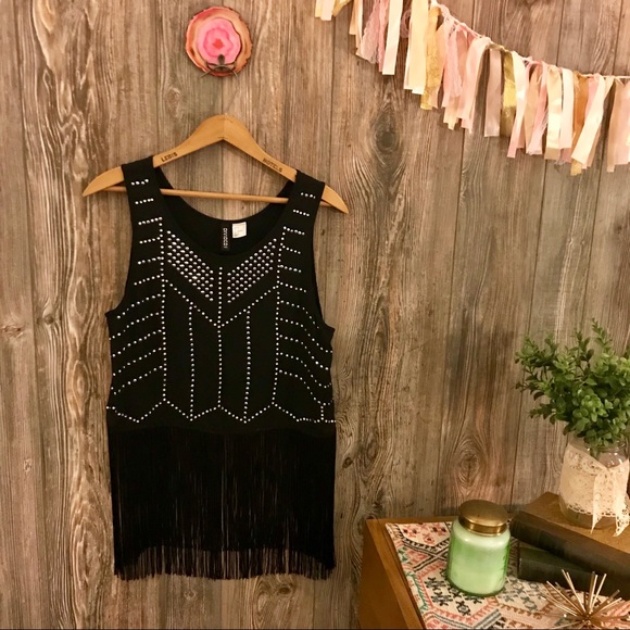 H&M Tops - {h&m} black silver gold studded fringed tank top 6
